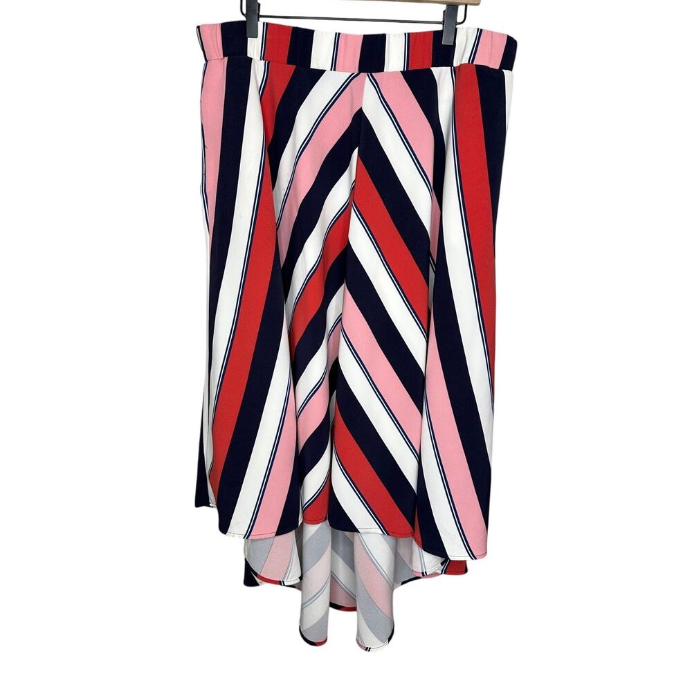 Lane Bryant NWT High Low Midi Skirt 16 Plus Pink Red Blue Chevron Elastic Waist